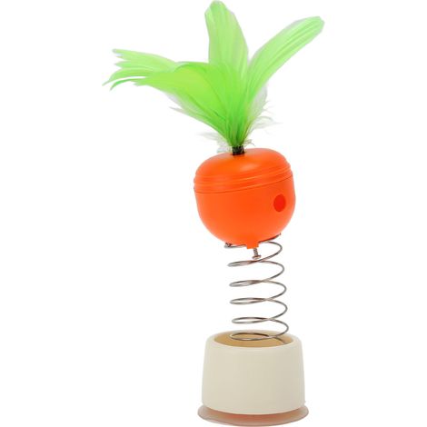 Jouet de friandises de printemps pour animaux de compagnie, soulagement de l'ennui, Base à ventouse en forme de carotte, distribution de nourriture pour chat avec plume pour chien (1/5)