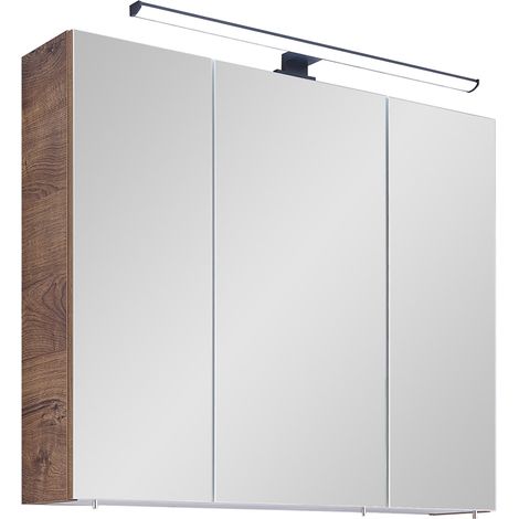 Spiegelschrank 75 cm inkl. LED Aufsatzleuchte MURCIA-66 in Eiche Ribbeck quer Nb., B/H/T: ca. 75/70/20 cm (1/5)