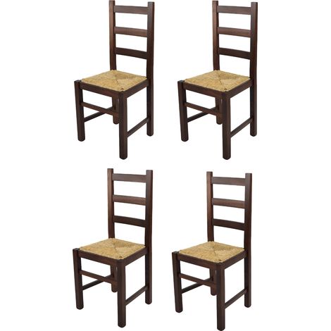 Tommychairs - Set 4 sedie modello Rustica per cucina bar e sala da pranzo, robusta struttura in legno di faggio color noce scuro e seduta in paglia