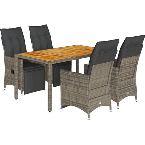 Set Bistrò da Giardino 5 pz con Cuscini in Polyrattan Grigio vidaXL (1/5)