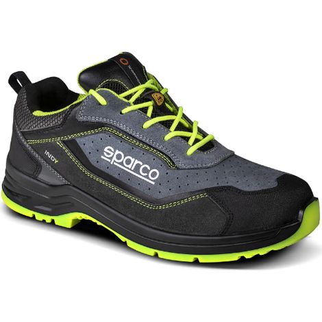 Chaussures de travail de se'curite' basses Sparco Indy Texas S1P ESD N.37 en daim et microfibre gris fonce'/vert fluo avec embout pour le printemps et l'e'te' Grigio Scuro + Verde Fluo 37