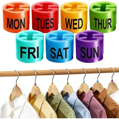 140 étiquettes pour cintres (une semaine), organisateur de vêtements par jour de la semaine, marqueurs pour cintres, disponibles en plusieurs couleurs et avec indicateurs horaires. Accessoires du (1/5)