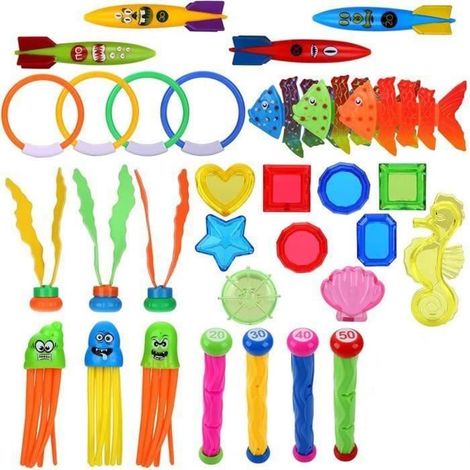 Jouets de Plongée - Multicolore - 32 Pièces - Pour Enfants à Partir de 3 Ans - Sac de Rangement Inclus (1/4)