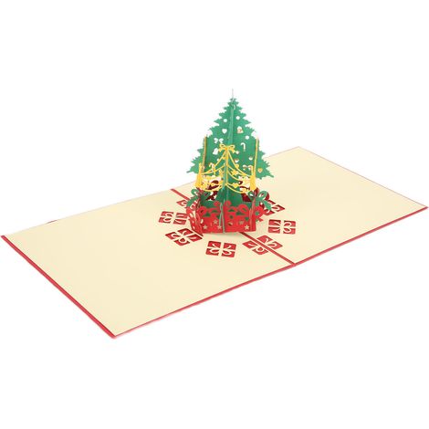 Carte de vœux de Noël en trois dimensions, papier décoratif spécial, avec enveloppe, sapin de Noël rouge 3D (1/5)