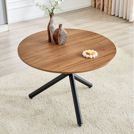 MEUBLIV Table basse ronde 110 cm noir et noyer – 3 pieds croisés, montage rapide (1/5)