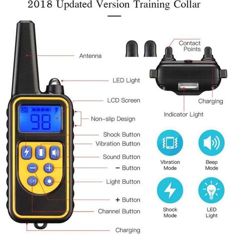 IP67 Waterproof Rechargeable Dog Training Collar, dispositif de dressage vibrant pour chien avec télécommande, mode vibration/bip-VSIAISV