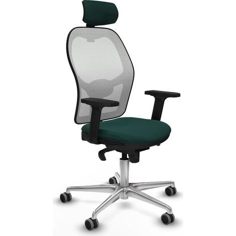 Jorquera sincro malla blanca similpiel verde botella brazos 2D base aluminio cabecero 2D ruedas 65mm engomada (1/5)