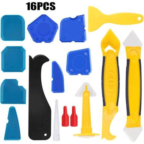 Ensemble de 16 outils de calfeutrage en silicone, outils de retrait de mastic silicone pour salle de bain et cuisine (1/5)