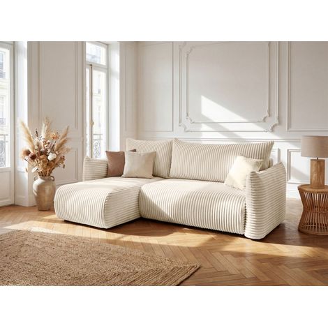 Ecksofa Schlafsofa MAILAND XS in Stoff Tilia Ecru Ottomane Links (1/5)