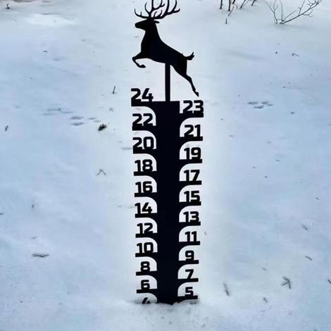 Jauge de neige en fer de 61cm(24inch) - Bâton de mesure de neige en métal fait à la main - Jauges de loup et de cerf - Piquets décoratifs de jardin pour cour, jardin, pelouse (cerf) (1/2)