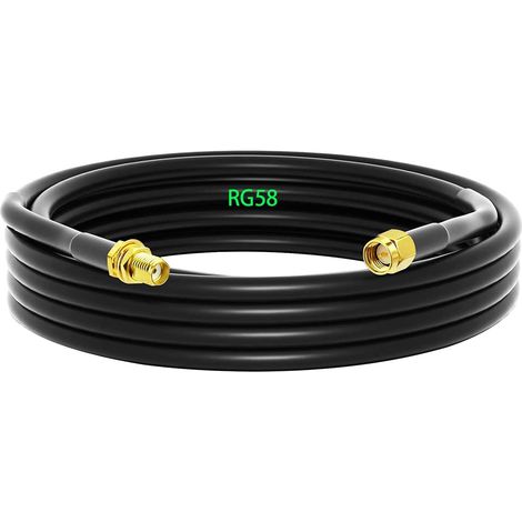 Adaptateur SMA Mâle-Femelle, Câble Coaxial RG58 5 Mètres, Rallonge Antenne WLAN, Câble d'Extension pour Antenne (50 Ohm)
