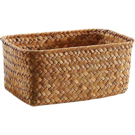 Panier de rangement en jonc de mer tressé à la main, panier décoratif de bureau pour divers articles de papeterie et jouets-21.00X15.00X10.00CM (1/3)