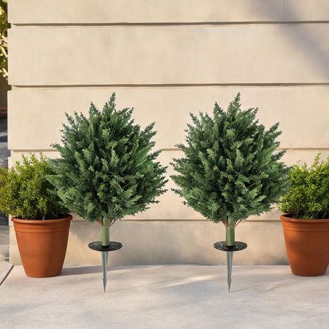 Cyprès artificiel vert classique en plastique lot de 2 (1/5)