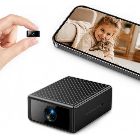 Mini caméra de surveillance WiFi 4K, vision nocturne, détection de mouvement, alertes application, autonomie 4 h, stockage SD et cloud, noire (1/5)