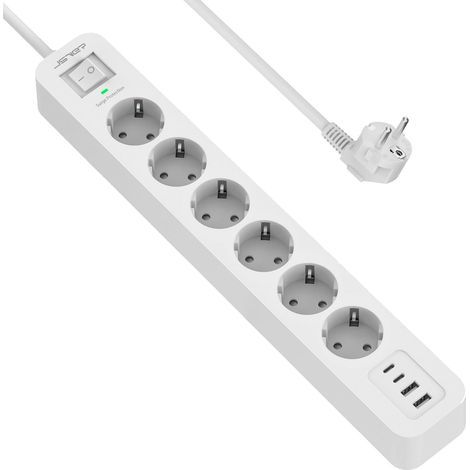 Power Strip with 6 Outlets, 4 USB Ports, 2m Cable, 3680W Surge Protector, for Office and Home (1/5)