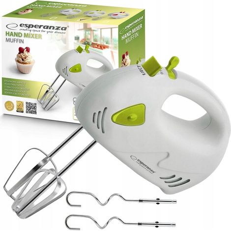 ESPERANZA Handmixer Küchenroboter Muffin 150W Weiß Grün 7 Geschwindigkeiten