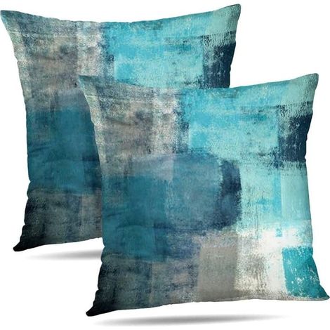 Lot de 2 Housses de Coussin Turquoise et Gris 45x45cm, Élégantes et Modernes pour Salon, Canapé et Chambre (1/4)