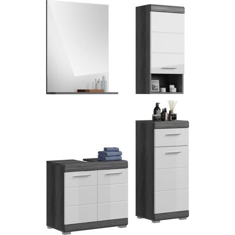 Set bagno SCOTT – Mobile sottolavabo, specchio e 2 mezze colonne – Grigio scuro e bianco