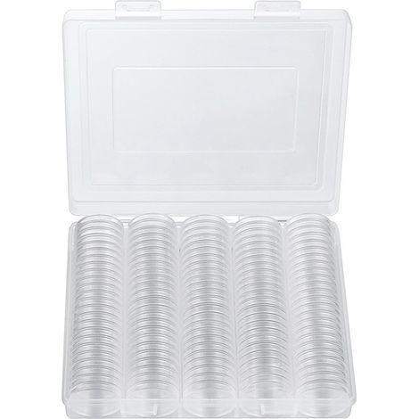Boîte de rangement transparente en plastique pour 100 pièces, avec capsules, idéale pour les collections et expositions de pièces (1/5)