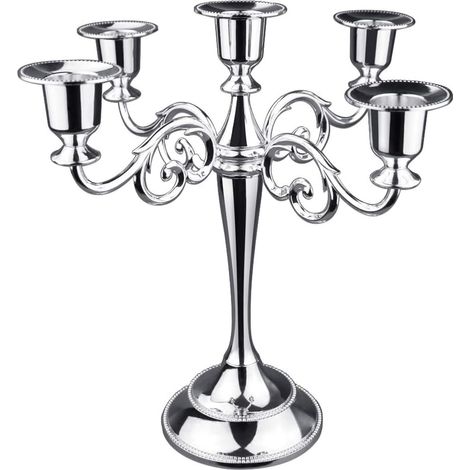 Bougeoir en métal, 5 bras pour bougies piliers (10,4 pouces de hauteur, pour bougies coniques de 1/2 à 1 pouce de diamètre), décoration de type candélabre (1/5)