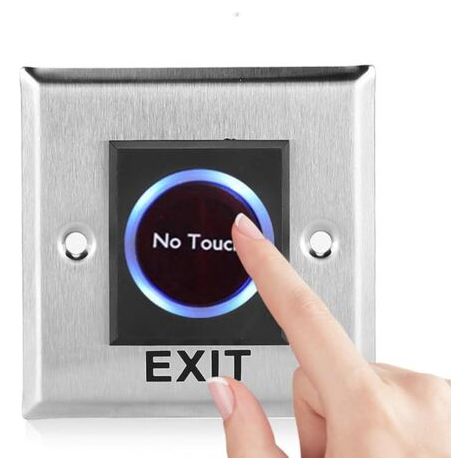 1 - Bouton De Sortie - Interrupteur Sans Contact - Acier Inoxydable Avec Rétro-éclairage LED - Pour Contrôle D'accès Et Portail - Rouge Et Bleu - 8x8cm (1/5)