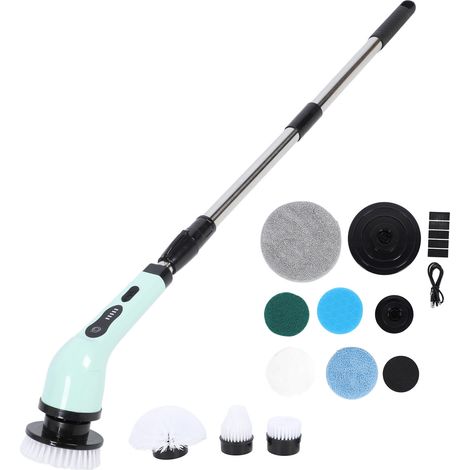 Ortviai Brosse de Nettoyage Électrique Rotative Sans Fil, Réglable, Étanche, 9 Têtes Interchangeables pour Baignoire et Vitres