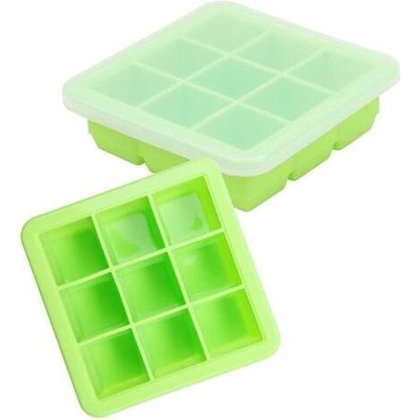 Baby-Eiswürfelform aus Silikon mit transparentem Deckel (2er-Set) – 9 x 30 ml – Stapelbare Silikon-Eiswürfelform für Fruchtpüree, Muttermilch und Gemüse – BPA-frei (1/5)