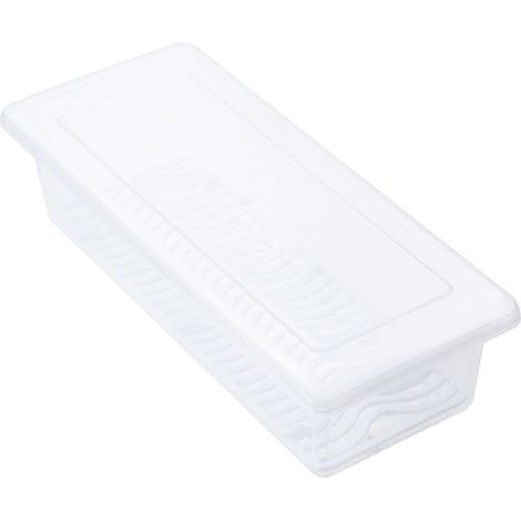 Récipient Réfrigérateur - Bac de Rangement Empilable avec Couvercle et Bac à Égouttage - PP Sans BPA - 30 x 12 x 7 cm - Blanc - 1 Pièce (1/5)