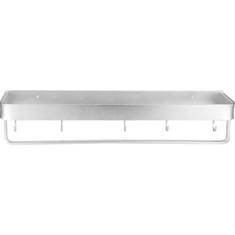 Robustes Duschregal aus Aluminium, Küchen- und Badezimmerregal, selbstklebendes Badezimmerregal (50 cm mit Haken und Stange) (1/5)