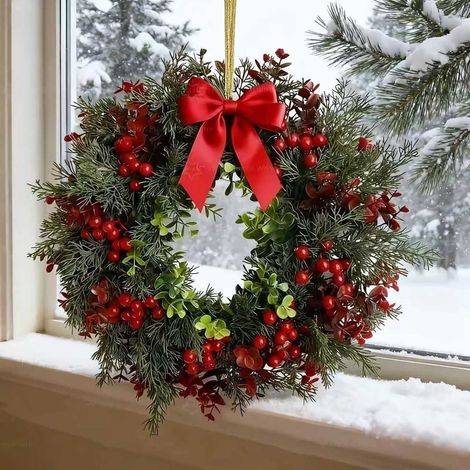 Guirlande De Noël - Boule Rouge Décorative Avec Nœud Papillon - Pour Porte Intérieure Ou Extérieure - Lot De 1 (1/5)