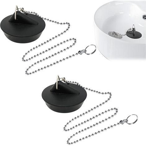 Abflussstopfen aus Gummi – 2 Stück – Abflussstopfen mit Kette für Küche, Bad und Waschbecken – Schwarz (1/3)