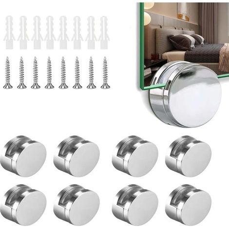 royaluxe - 8 Pièces Support Mural Miroir De Fixation, Pince de Verre Miroir Rond Support Miroir, Accroche Miroir, Fixation Miroir Supports, pour 3-5mm Miroir (1/4)