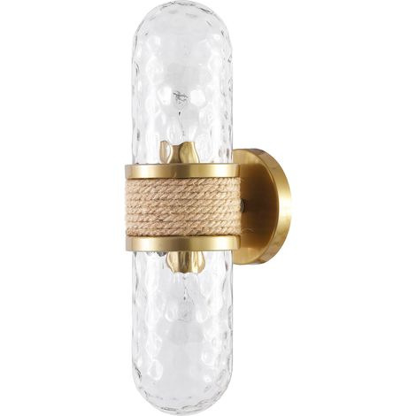 Parrot Uncle 2-flammige Wandleuchte Gold mit Glas & Rattan, Wandlampe Innen E27 für Wohnzimmer Schlafzimmer Flur, Leuchtmittel nicht enthalten (1/5)