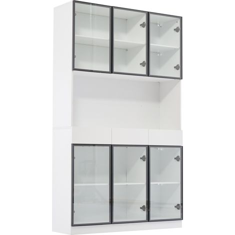 Vitrina alta de cristal con LED 200 cm blanca y marco negro MODENUIT (1/5)