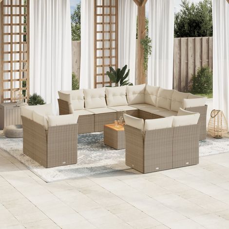 12-tlg. Garten-Sofagarnitur mit Kissen Beige Poly Rattan vidaXL (1/3)