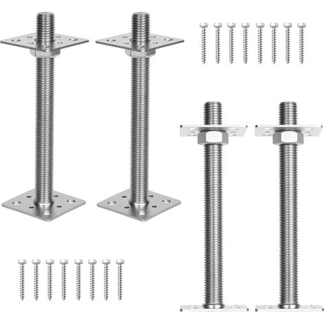 Wolketon Supporto regolabile per pali, altezza regolabile per progetti in legno e giardino 30-250 mm Argento 4 pezzi