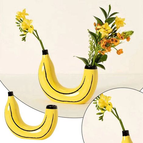 Vase Banane - Décor Résine pour Fleurs Fraîches ou Séchées - Idéal Salon Salle à Manger Balcon Fenêtre - 1 Pièce (1/5)