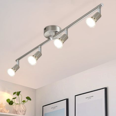 GBLY plafonnier LED 4 spots pivotants & orientables , GU10 ,  Spot plafond , Chrome , Moderne , éclairage intérieur plafond LED cuisine chambre salon , IP20 , sans ampoules