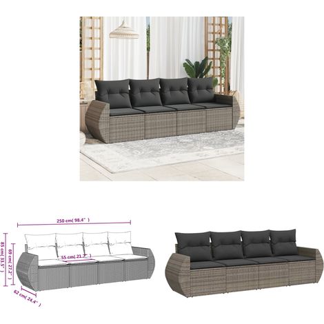 4-tlg. Garten-Sofagarnitur mit Kissen Grau Poly Rattan - Gartensortiment - Outdoor Möblierung - Gartenlounge - Rattanmöbel - Gartenset - Home & Living (1/3)