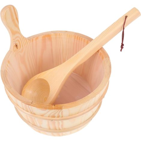 Ensemble Seau de Sauna Pratique en Bois Jaune Cuillère Bois Lisse Facile à Saisir pour Sauna Spa Détente (1/5)
