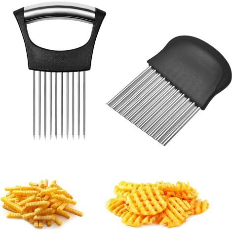 Lot de 2 supports à oignons, coupe-oignons inox et couteau ondulé (1/5)