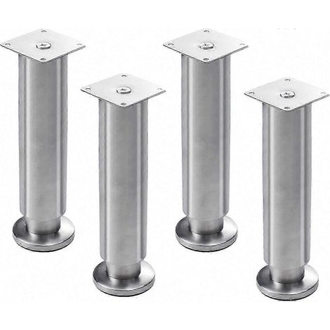 Quatre pieds de meuble réglables en acier inoxydable, argentés (6 cm). (1/5)