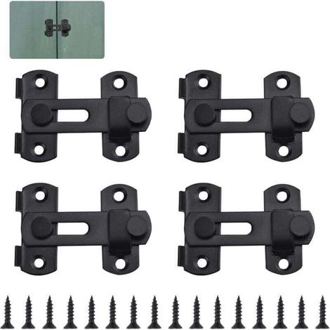4 PCS Loquet de Porte en Acier Inoxydable Petite Serrure de Porte Sécurité Loquet Coulissant avec 16 Vis Cadenas Serrure à Moraillon Antivol pour Porte, Fenêtre, Salle de Bain(Noir) (1/4)