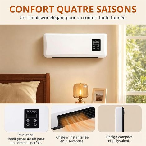 JSSEVN - Tragbarer Wandventilator mit Klimaanlage für Wohnzimmer und Schlafzimmer, 2-in-1-Heiz- und Kühlfunktion, platzsparend, kein Bohren erforderlich, Fernbedienung (60 cm) (1/5)