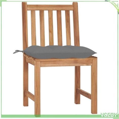 Chaises de jardin - FAFEICY - 3062932 - Bois de teck massif - Lot de 2 avec coussins gris - Résistant aux intempéries (1/5)
