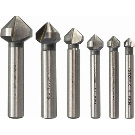 Jeu de 6 fraises à chanfreiner, fraises à chanfreiner HSS à 90°, fraises à chanfreiner cylindriques, outils à visser pour le bricolage, bois, métal, PVC, 6 3/8, 3/10, 4/12, 4/16,5/20,5 mm (1/4)