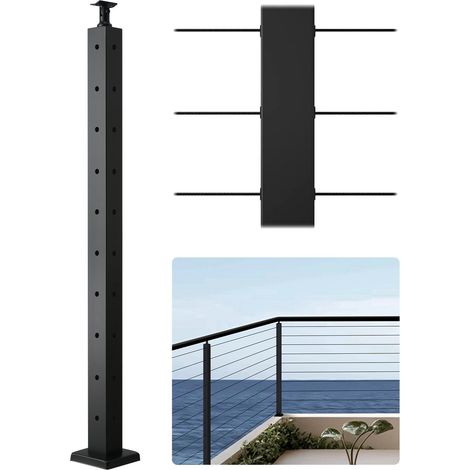 Poteau Garde Corps, 914 x 50,8 x 50,8 mm, Poteau Rampe d'Escalier à Câble avec Trous Pré-percés L, Support Horizontal et Incurvé, pour Main Courante, Balustrades, Noir, 1JZLGZXHS914ZPBNY001V0 (1/5)