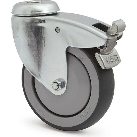 rueda giratoria agila aro de goma d125 tp con freno zincado aro de goma polipropileno, antihuella y antihilo.