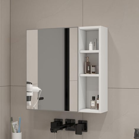 Pour salle de bain et coin maquillage, armoire miroir murale blanche en panneau HDF avec miroir épais (1/5)