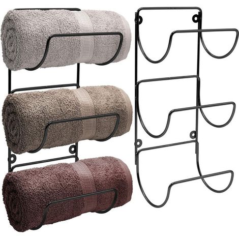 1 Porte-serviettes mural, 3 niveaux, fer enduit poudre noir, 6,8 kg, salle de bain spa (1/5)